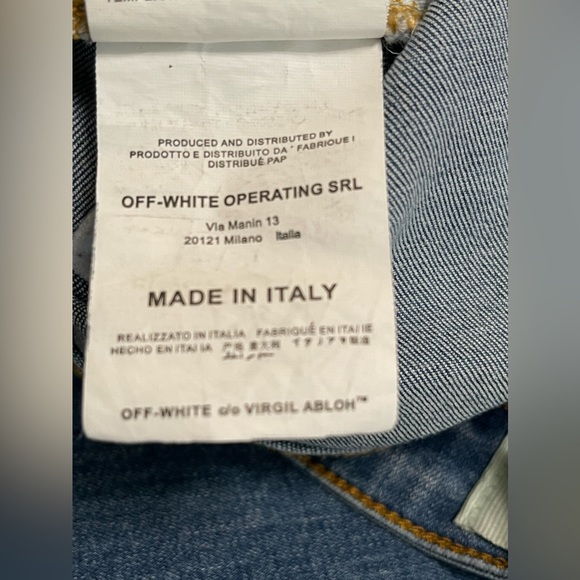 Off-White Designer Unique Denim Girl Skeleton Caution Graphic Jeans Size 36 - Picture 17 of 17